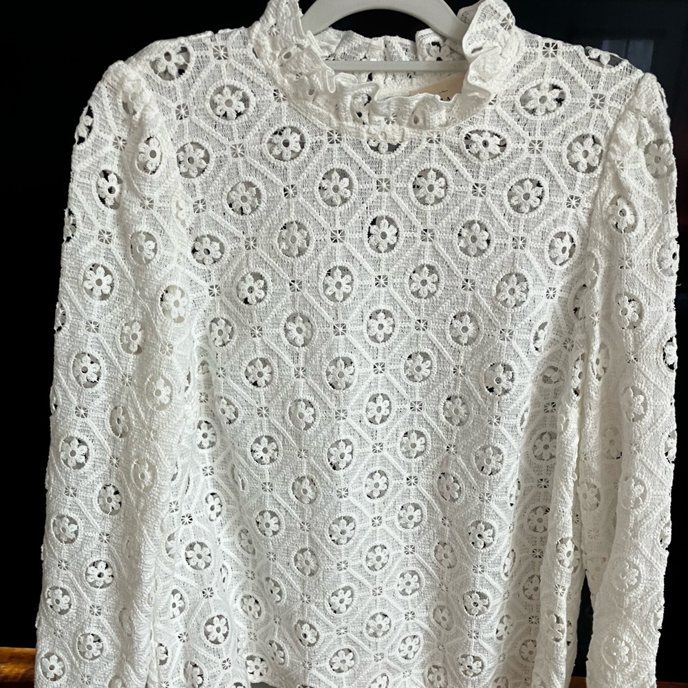 Sezane Florie Ecru/White Guipure Lace Blouse All Cotton, Size 10, Like New